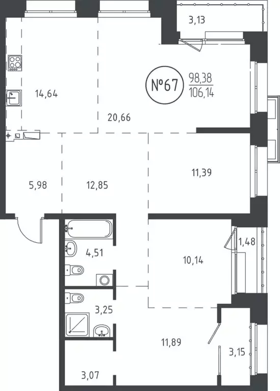 4-к кв. Иркутская область, Иркутск ул. Эдуара Дьяконова, 6 (105.77 м) - Фото 0