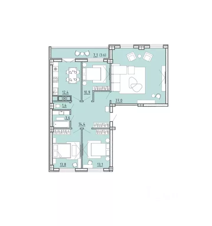 4-к кв. Воронежская область, Воронеж Цимлянская ул., 10В/2 (110.2 м) - Фото 1