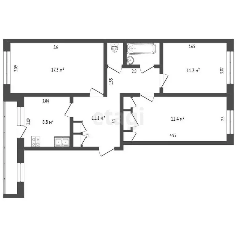 3-комнатная квартира: Орёл, Рощинская улица, 9А (67 м) - Фото 1