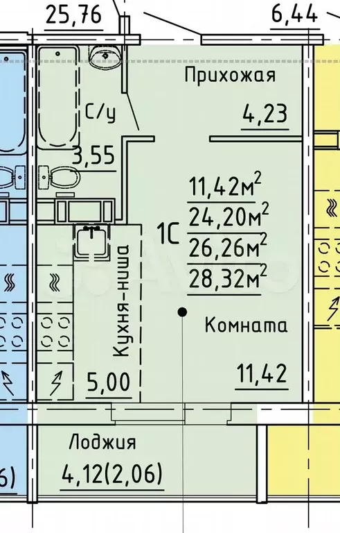 Квартира-студия, 24,2 м, 2/10 эт. - Фото 0