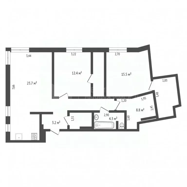 2-к кв. Тюменская область, Тюмень ул. Ю.-Р.Г. Эрвье, 38 (85.0 м) - Фото 2