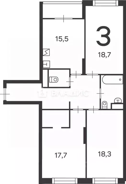 3-к кв. Москва Клинская ул., 2Ак7 (98.2 м) - Фото 2