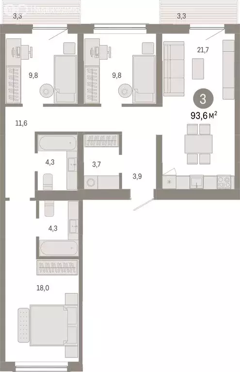 3-комнатная квартира: Новосибирск, Большевистская улица, с49 (93.58 м) - Фото 1