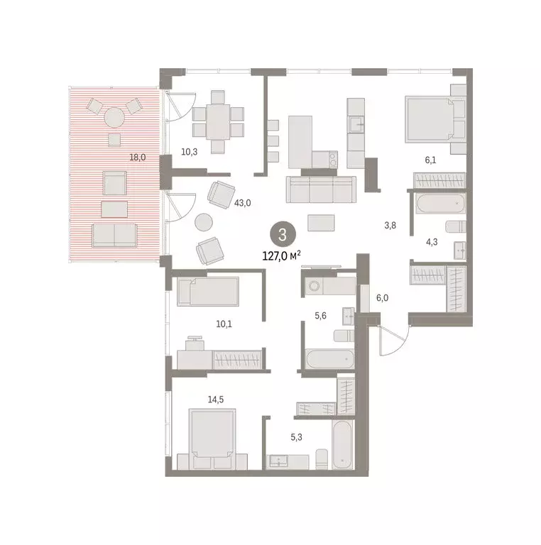 3-комнатная квартира: Екатеринбург, улица Гастелло, 18 (126.94 м) - Фото 2