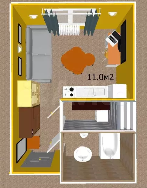 Доля в квартира-студии, 11,1 м, 1/12 эт. - Фото 1