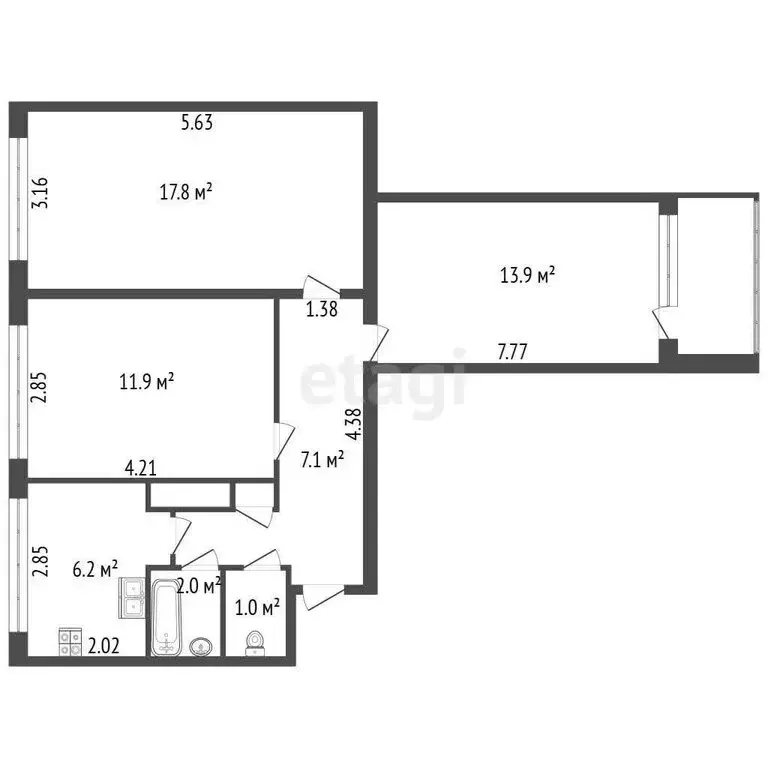 3-комнатная квартира: Коммунар, Садовая улица, 12 (60.4 м) - Фото 1