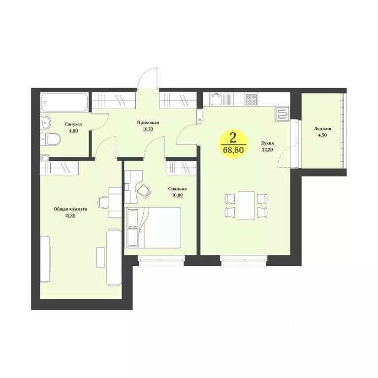 2-к кв. Ставропольский край, Ставрополь Лесная ул., 204 (68.9 м) - Фото 1