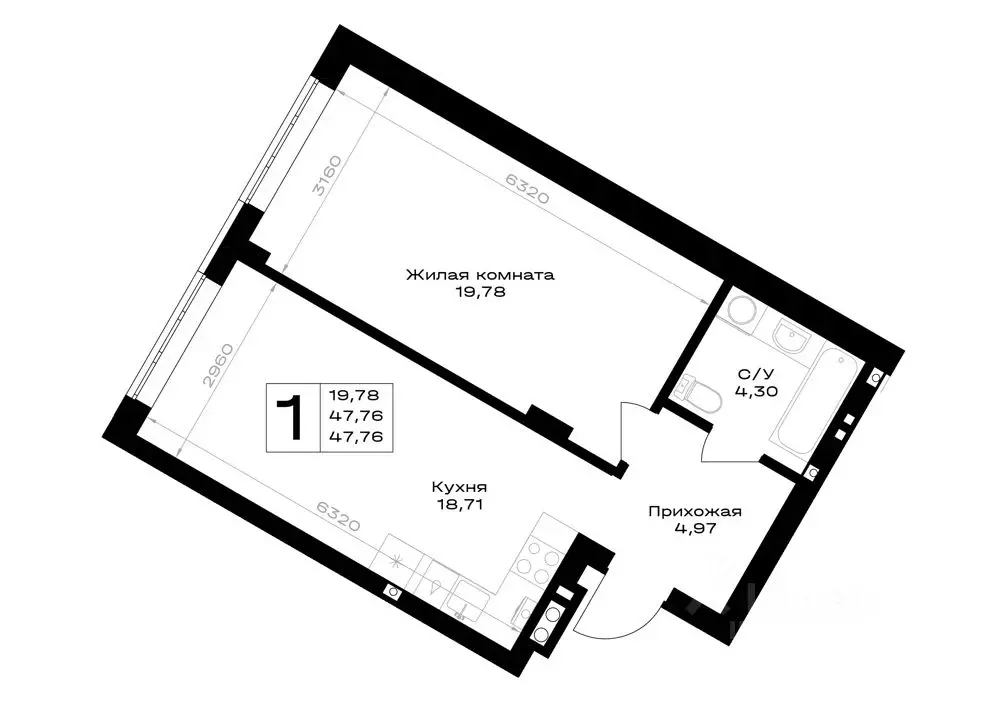 1-к кв. Калининградская область, Гурьевск Включи жилой комплекс (47.76 ... - Фото 1