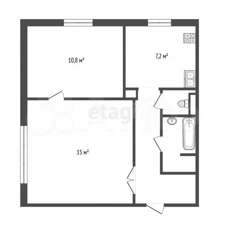 2-к. квартира, 44,6 м, 2/3 эт. - Фото 0
