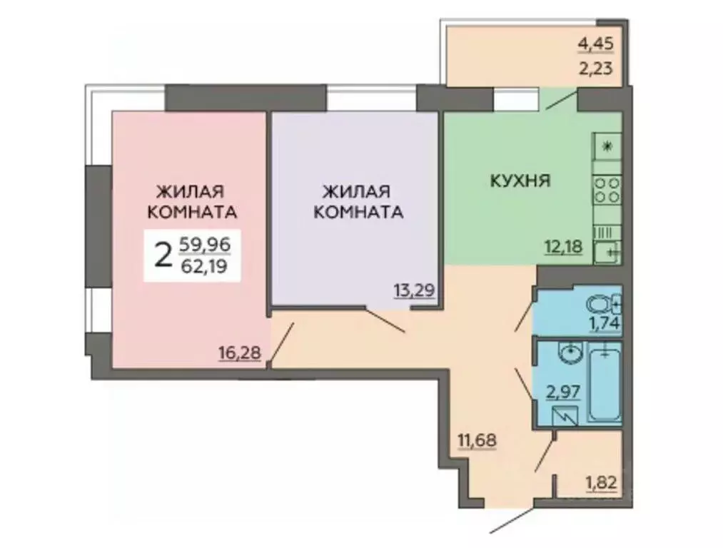 2-к кв. Воронежская область, Воронеж ул. Ворошилова, 63/2 (62.72 м) - Фото 0