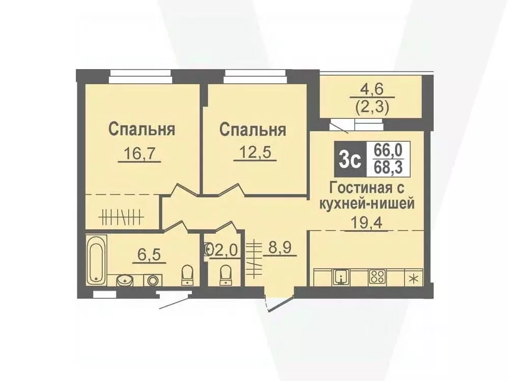 3-к кв. Новосибирская область, Кольцово рп, 5-й мкр  (68.3 м) - Фото 0