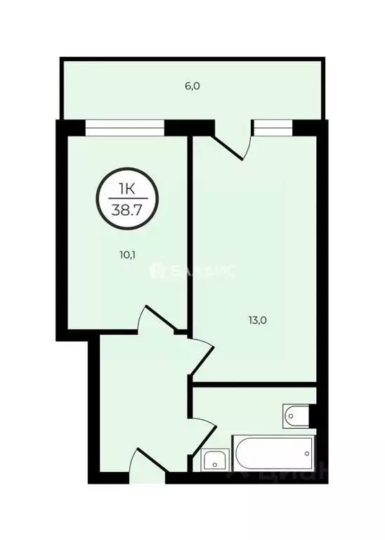 1-к кв. Санкт-Петербург ул. Крыленко, 36к2 (38.7 м) - Фото 2