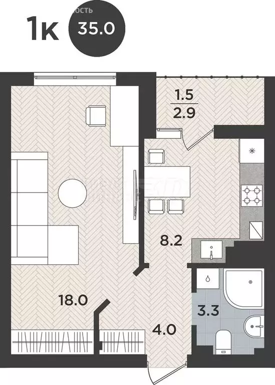 1-комнатная квартира: Калининград, Тихорецкий проезд, 5к1 (35 м) - Фото 0