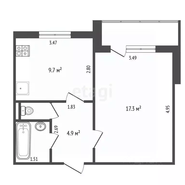 1-к кв. Тамбовская область, Тамбов Астраханская ул., 193 (35.5 м) - Фото 0