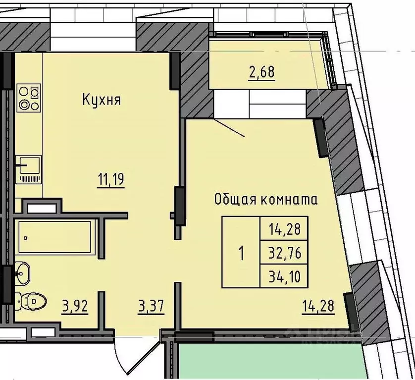 1-к кв. саха (якутия), якутск 37-й кв-л, (34.1 м) - Фото 0