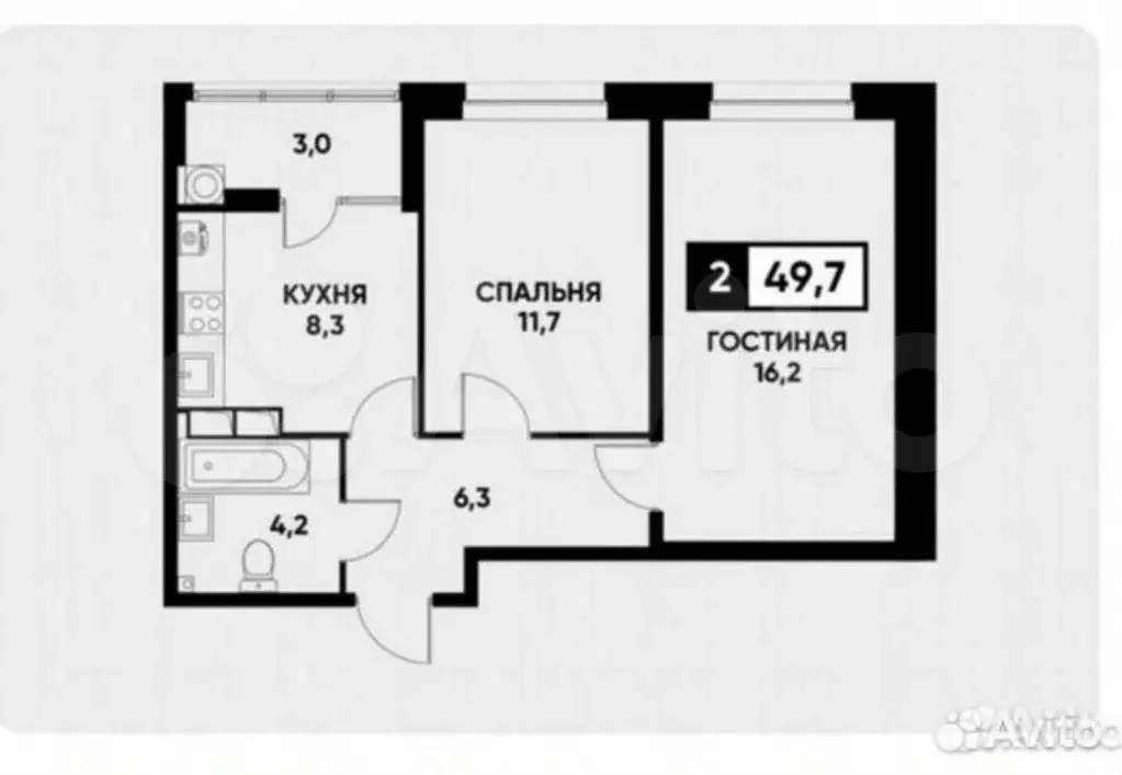 2-к. квартира, 50 м, 8/16 эт. - Фото 0