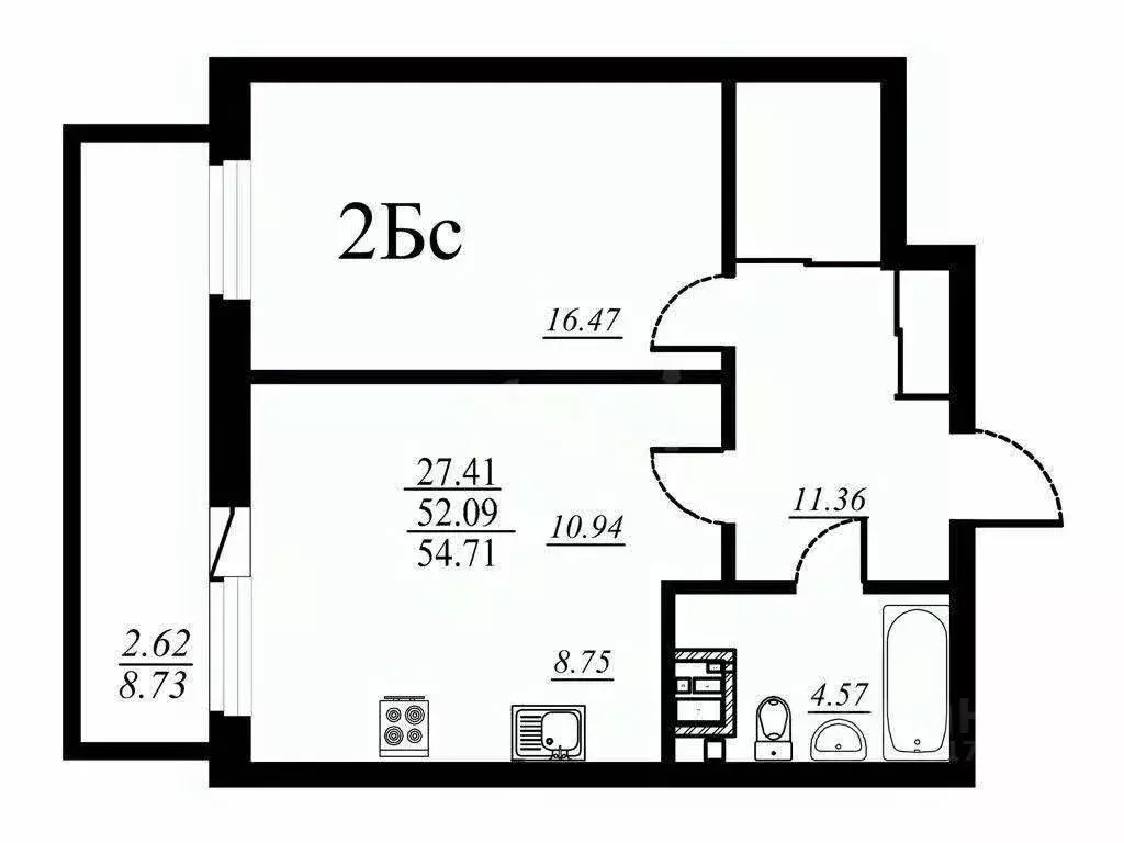 2-к кв. Татарстан, Казань ул. Родины, 26Е (52.2 м) - Фото 2