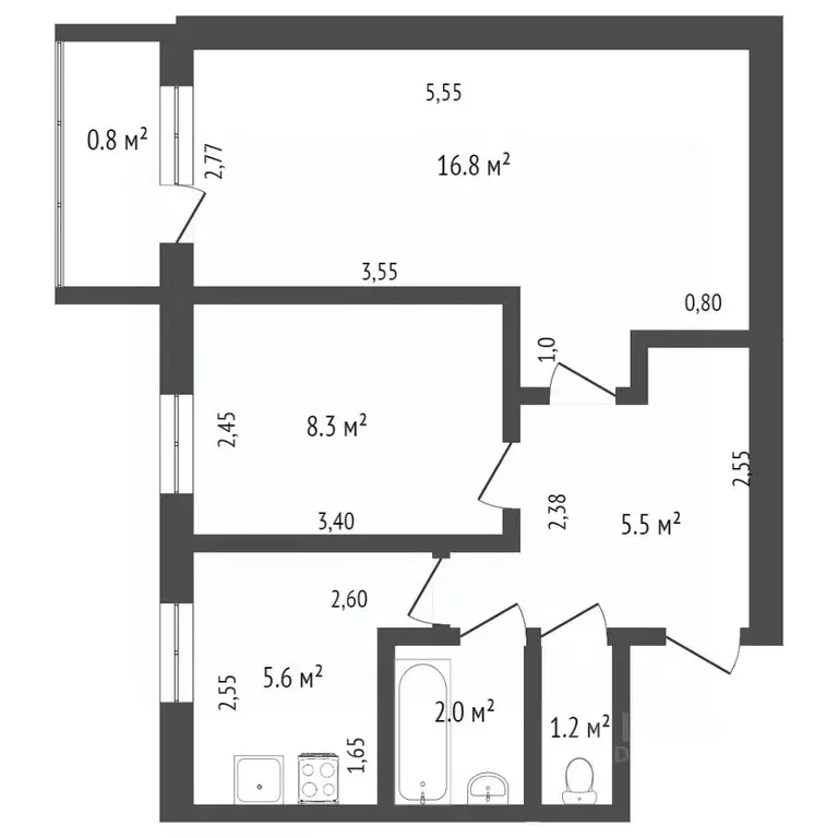 2-к кв. Томская область, Томск ул. Полины Осипенко, 6А (41.0 м) - Фото 2