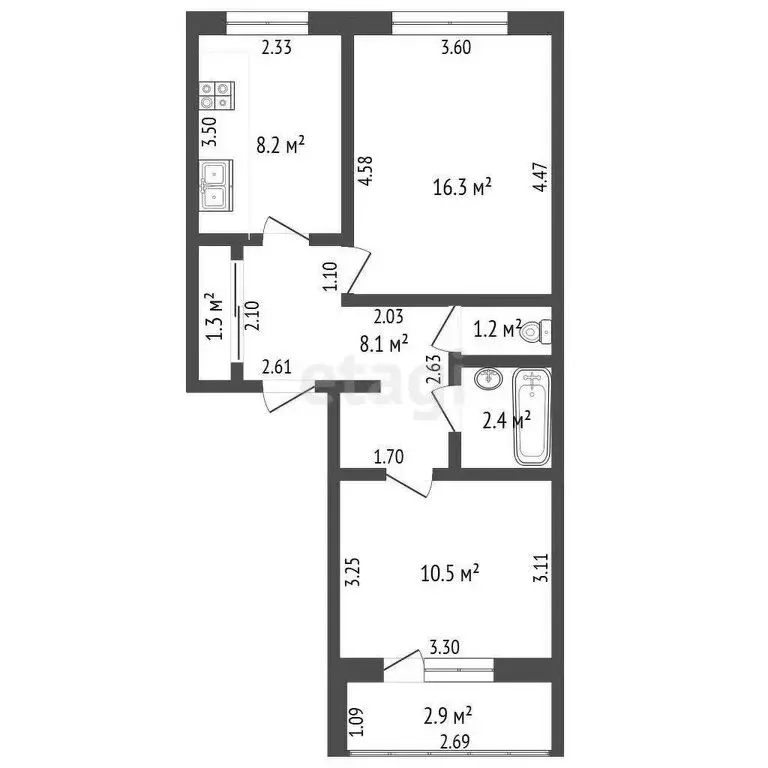 2-комнатная квартира: Стерлитамак, улица Тукаева, 5В (48.2 м) - Фото 0