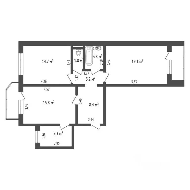 2-к кв. Тюменская область, Тюмень ул. Пермякова, 78к1 (72.1 м) - Фото 2