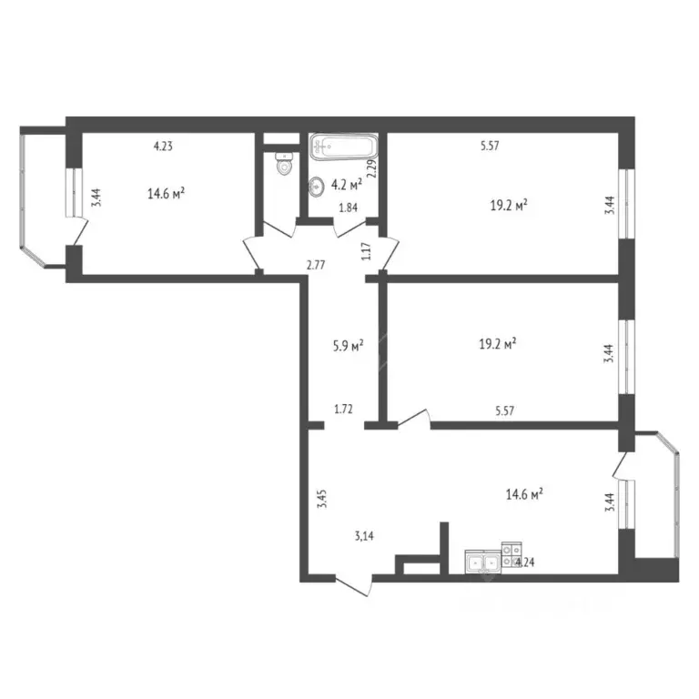 3-к кв. Тюменская область, Тюмень ул. Константина Посьета, 5 (93.0 м) - Фото 1