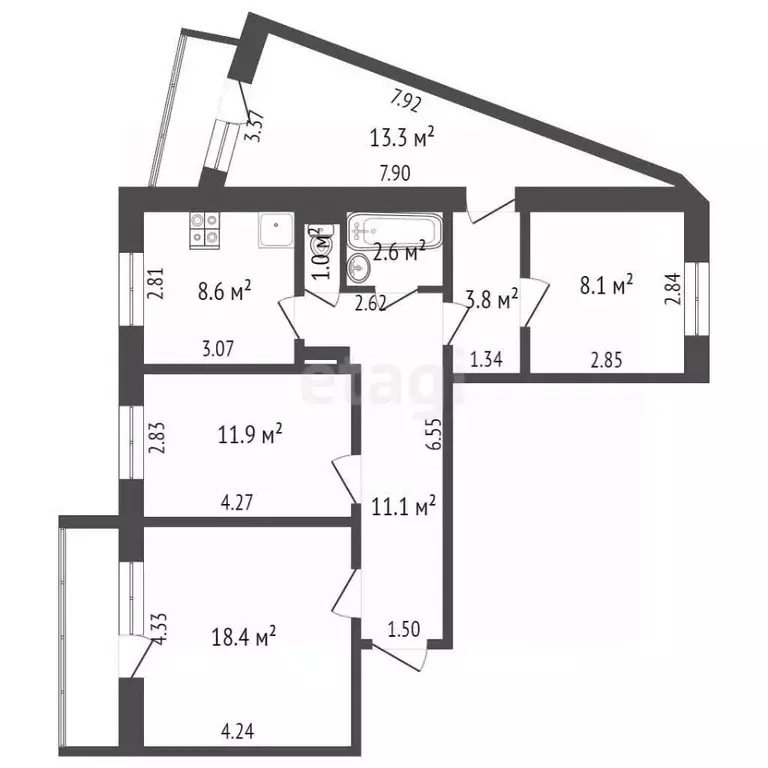 4-к кв. Забайкальский край, Чита Северный мкр, 63 (78.8 м) - Фото 1