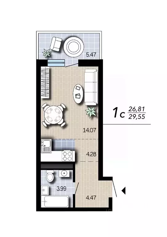 Студия Воронежская область, Воронеж Гвардейский пер., 21 (29.55 м) - Фото 2