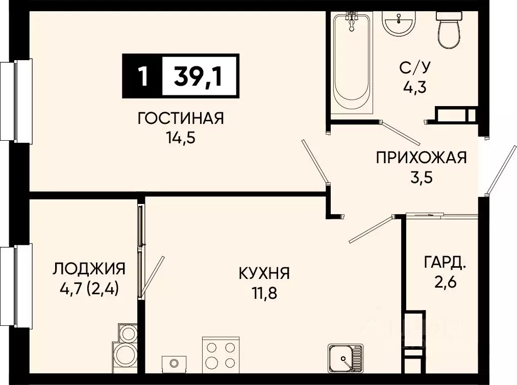1-к кв. Ставропольский край, Кисловодск городской округ, пос. ... - Фото 0