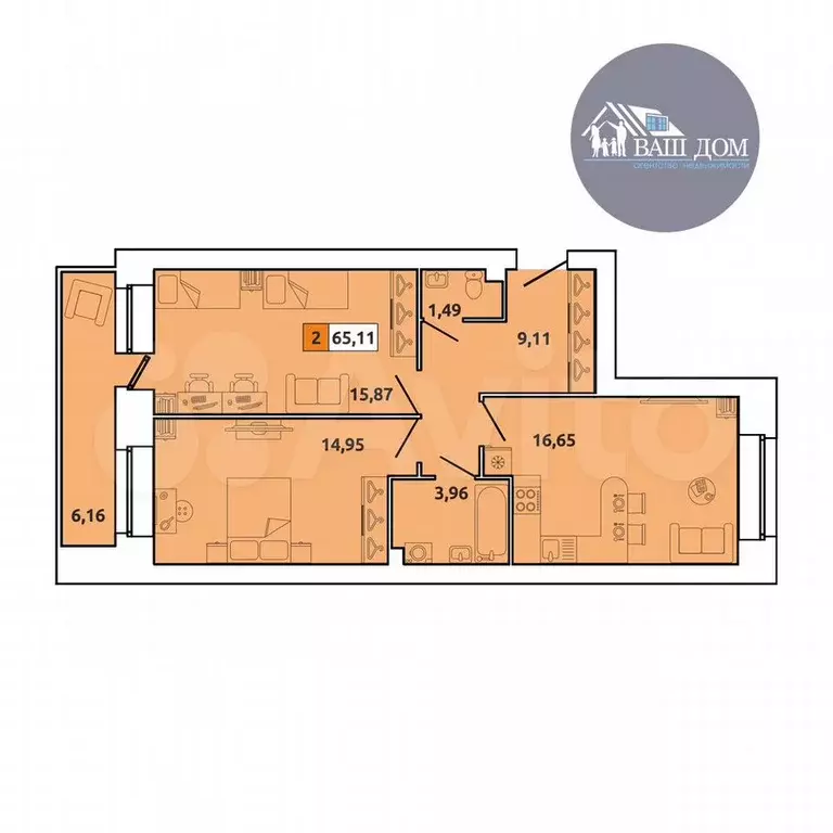 2-к. квартира, 59 м, 5/5 эт. - Фото 0
