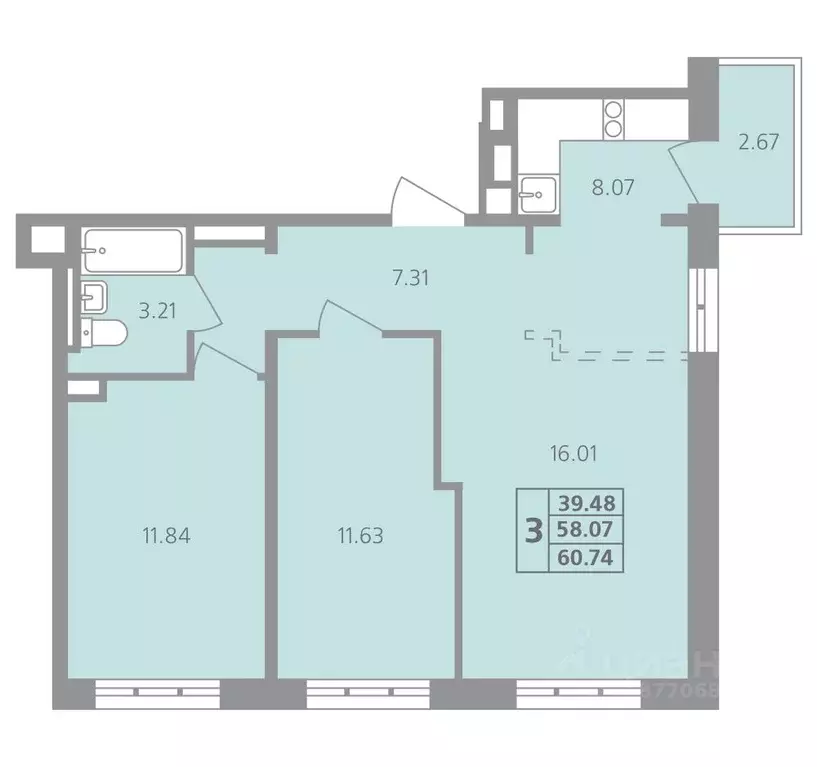 3-к кв. Иркутская область, Иркутск ул. Калинина, 42 (60.74 м) - Фото 0