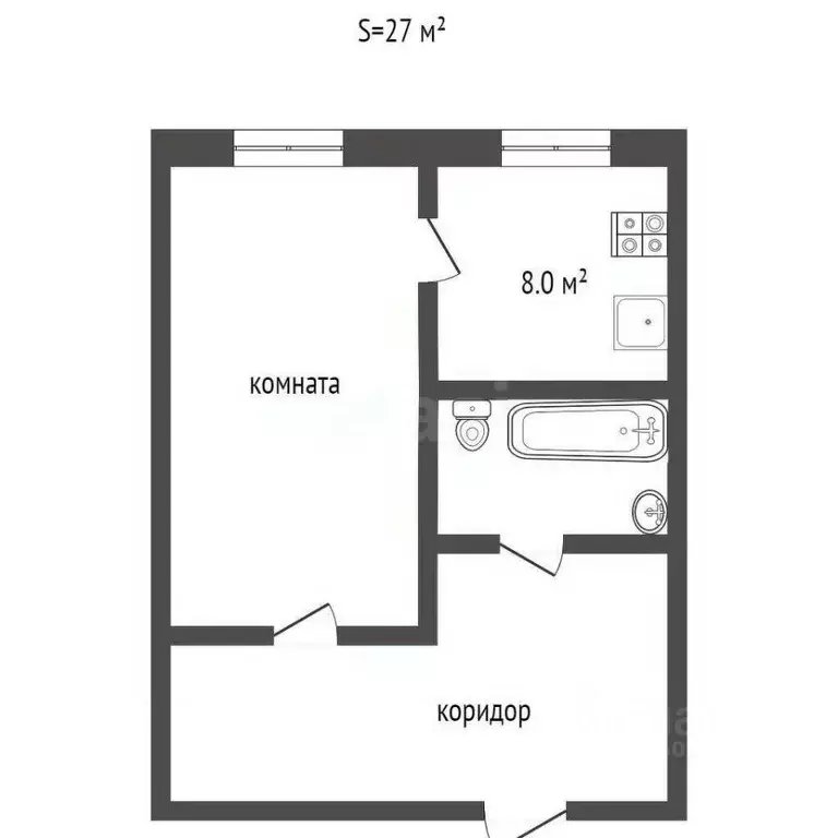 Студия Севастополь ул. Вакуленчука, 53/2 (27.0 м) - Фото 1