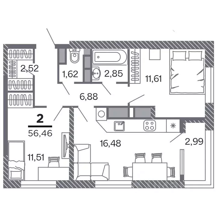 2-к кв. Рязанская область, Рязань Петра и Февронии жилой комплекс ... - Фото 1