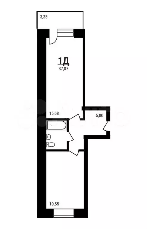 1-к. квартира, 37,1 м, 5/5 эт. - Фото 0