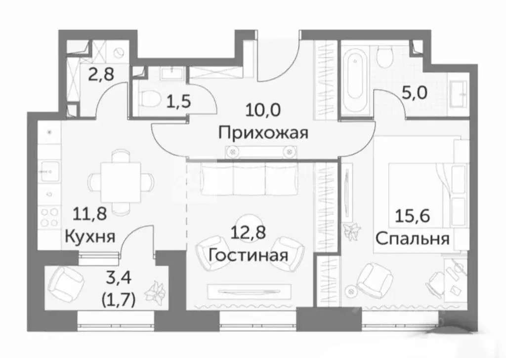 2-к кв. Москва ул. Вильгельма Пика, 1 (58.6 м) - Фото 2
