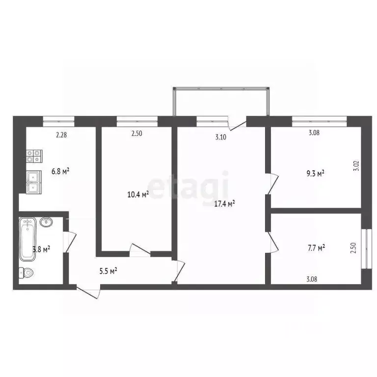4-к кв. Белгородская область, Белгород ул. Гагарина, 5 (61.0 м) - Фото 0