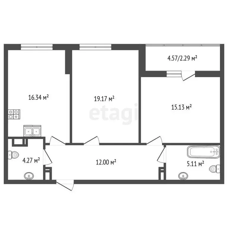2-комнатная квартира: Калининград, Солдатская улица, 9к1 (76.6 м) - Фото 0