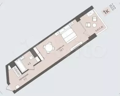 Апартаменты-студия, 37,9 м, 1/5 эт. - Фото 1