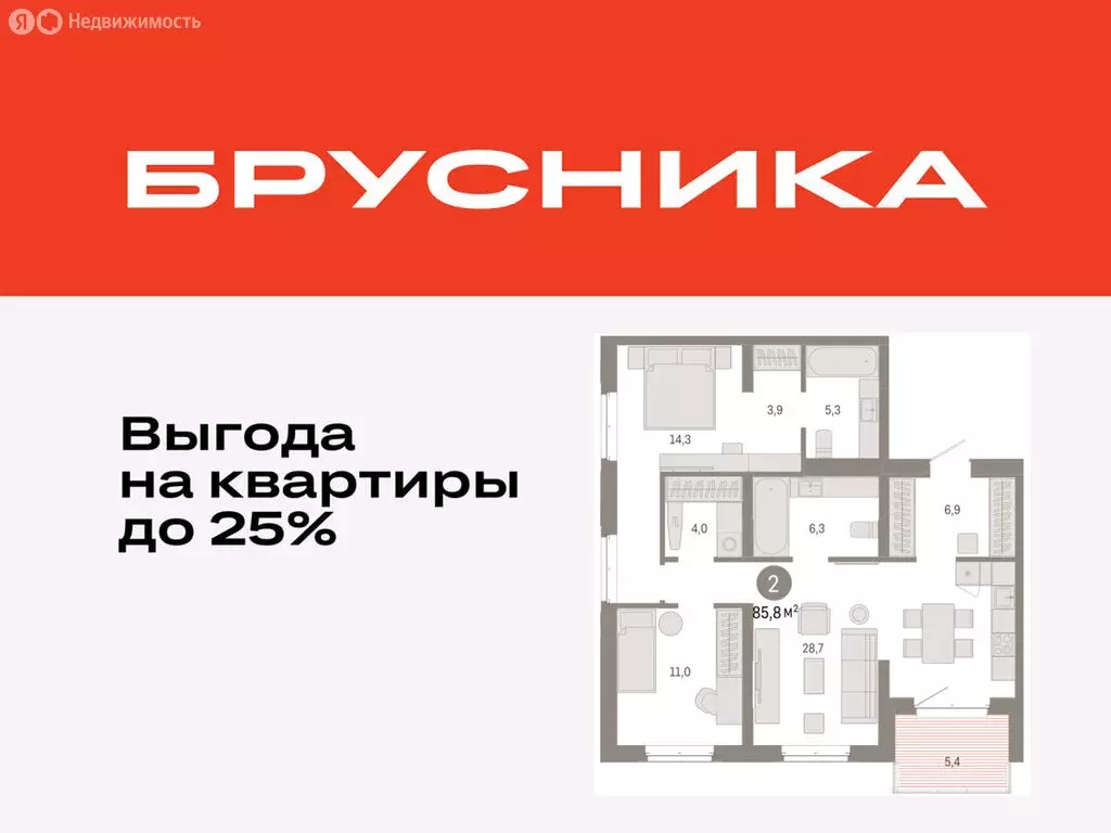 2-комнатная квартира: Тюмень, жилой комплекс На Минской (85.79 м) - Фото 0