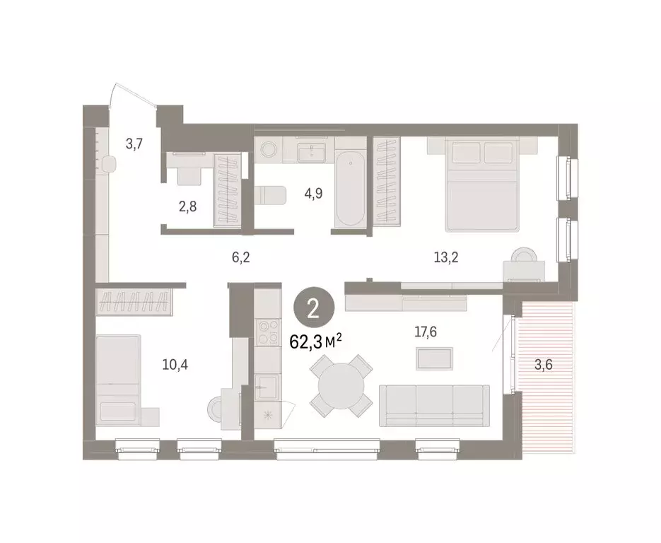 2-комнатная квартира: Челябинская область, Сосновский муниципальный ... - Фото 2