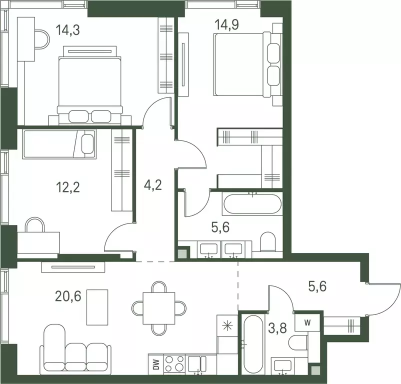 3-к квартира, 81.2 м - Фото 0