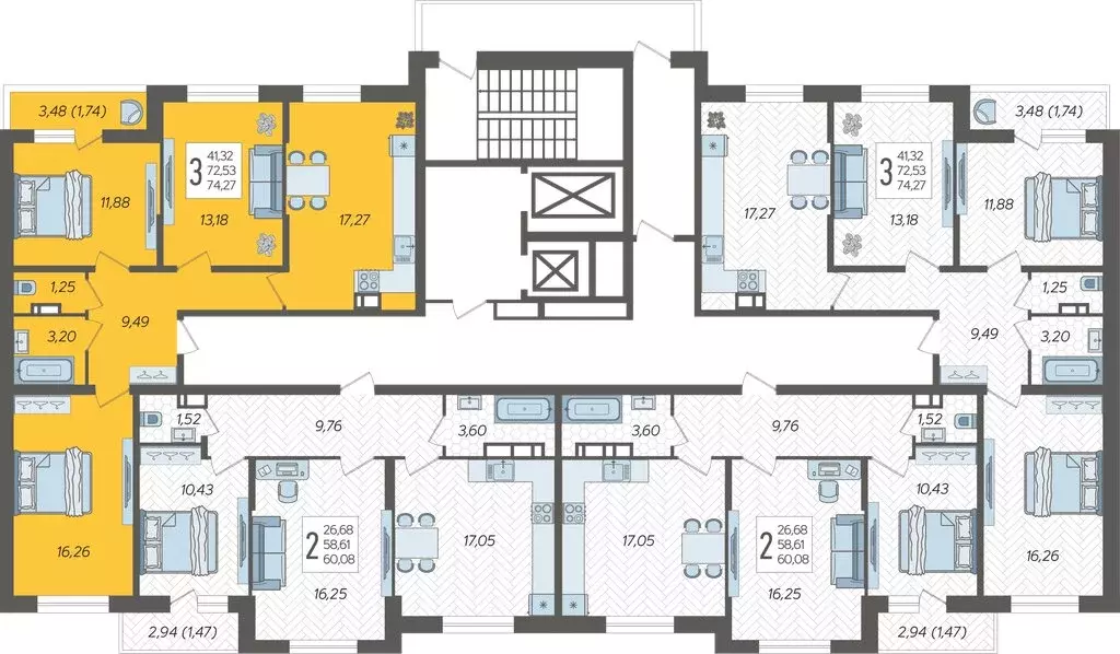 3-комнатная квартира: Краснодар, ЖК Смородина (74.27 м) - Фото 2