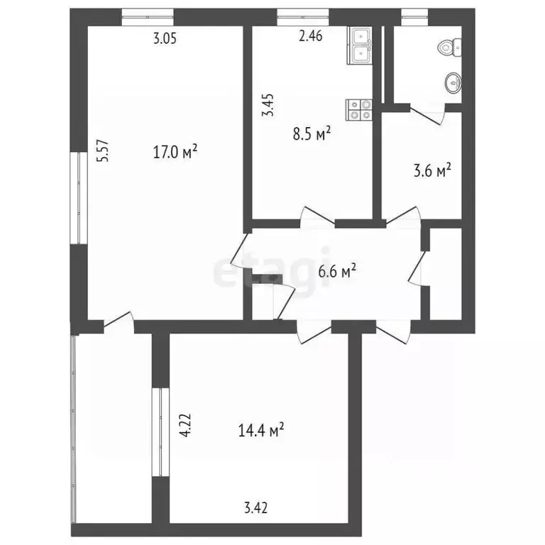 2-к кв. Вологодская область, пос. Уткино ул. Новая, 7 (56.8 м) - Фото 1