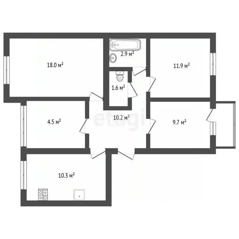 3-к кв. Севастополь ул. Карантинная, 16 (74.1 м) - Фото 2