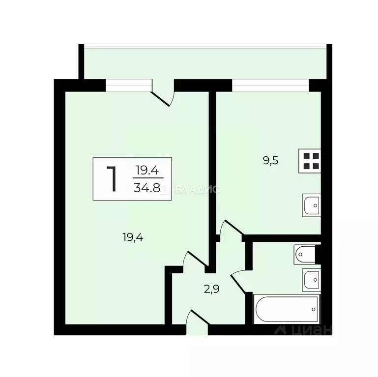 1-к кв. Москва ул. Бутлерова, 38К2 (34.8 м) - Фото 2