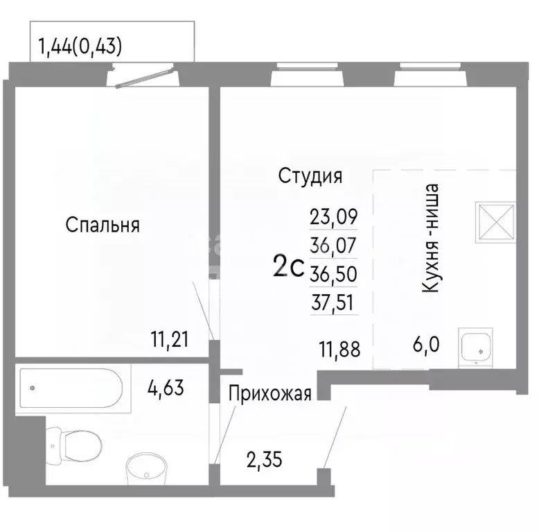 1-к кв. Челябинская область, Челябинск ул. Блюхера, 125Д (36.5 м) - Фото 2