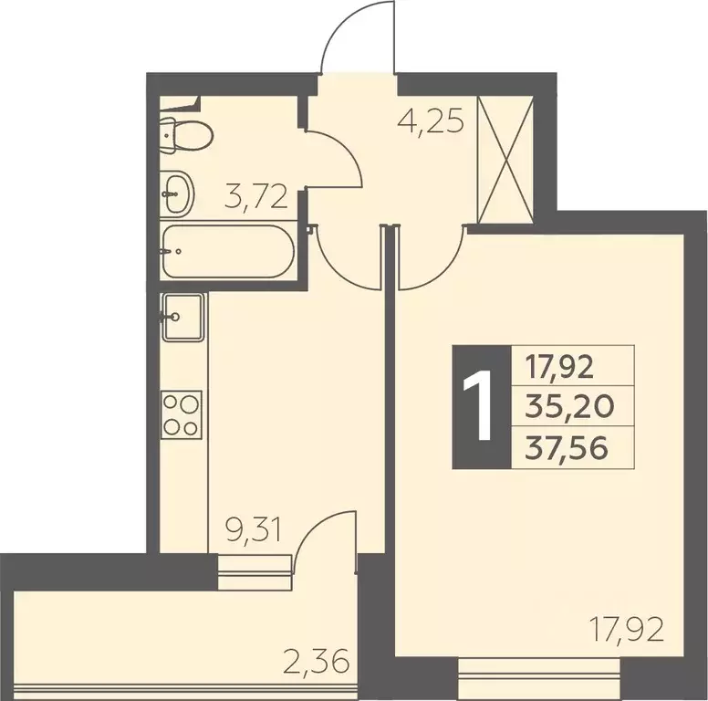1-к кв. Башкортостан, Уфа ул. Орджоникидзе, 34 (37.56 м) - Фото 1