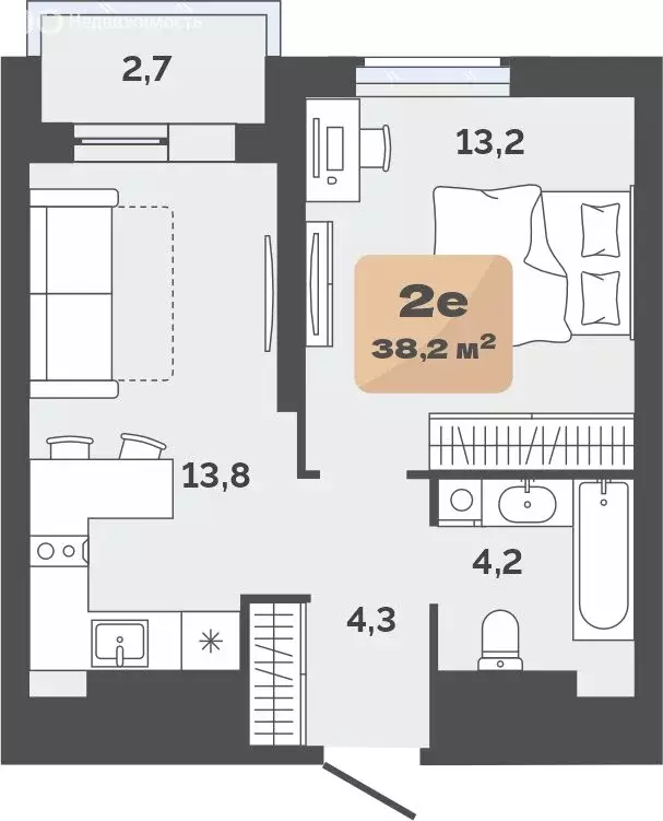 1-комнатная квартира: Тюмень, улица Республики, 204к17 (36.85 м) - Фото 2