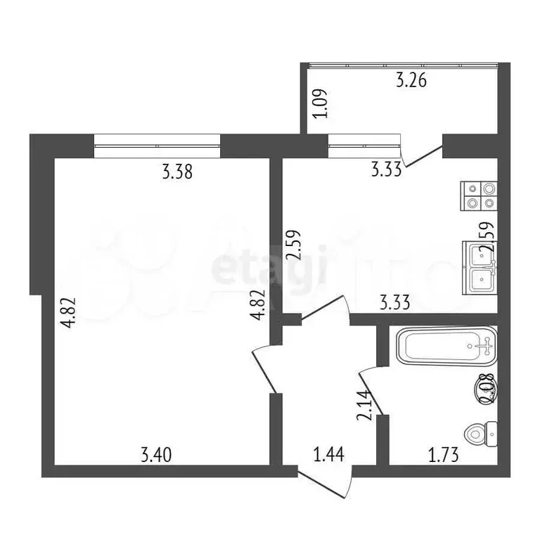 1-к. квартира, 31,6 м, 2/9 эт. - Фото 0