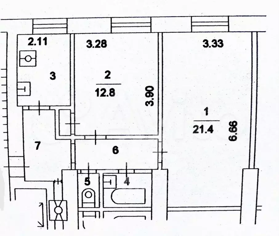 2-к. квартира, 52,8 м, 2/7 эт. - Фото 0