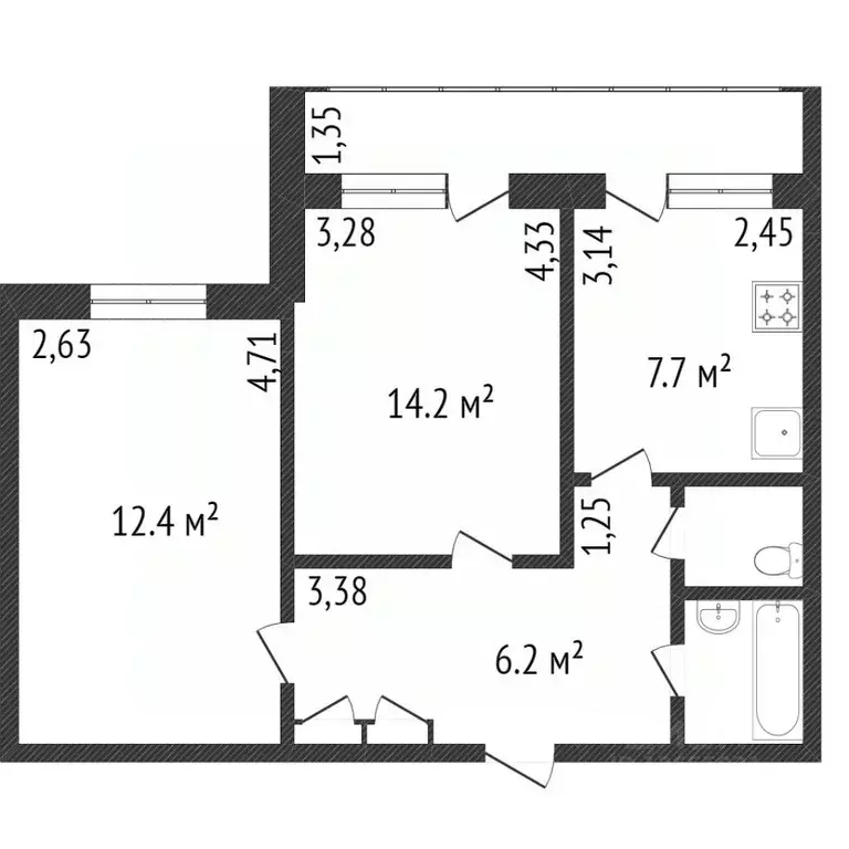 2-к кв. Костромская область, Кострома Рабочий просп., 56 (45.9 м) - Фото 2